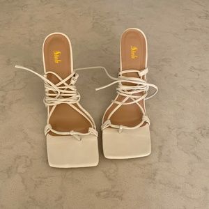 Square Toe White Tie Heels